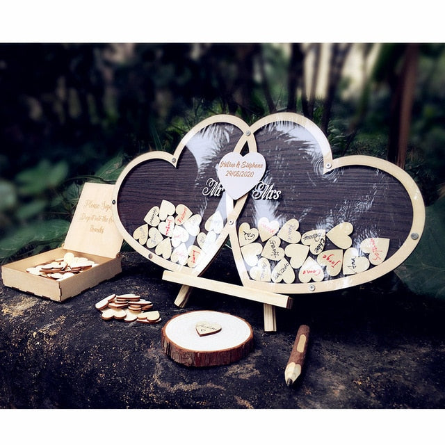 Guestbook Wedding Personalized Wedding Deco Custom Wood Guestbook Sign with Pen Set