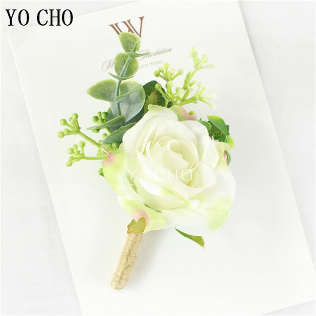 Men Boutonniere Buttonhole Rose Brooch Bride Wedding Wrist Corsage Bracelet