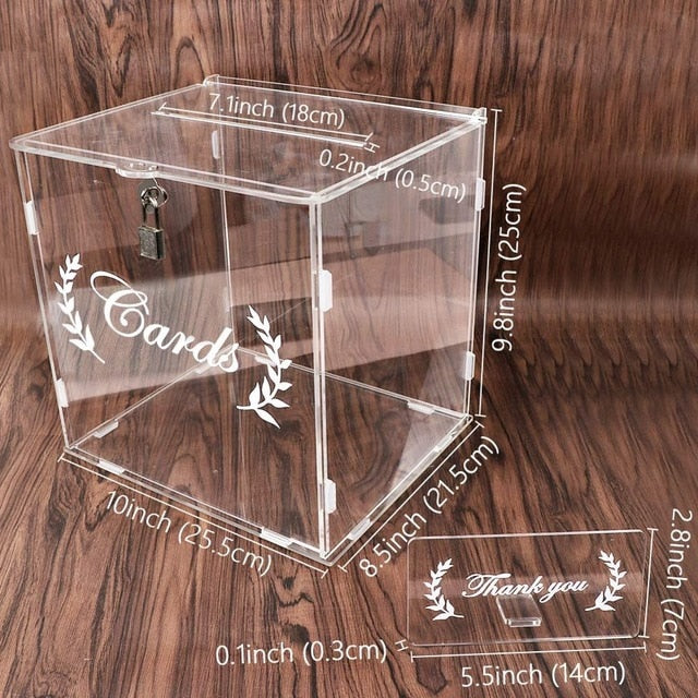 OurWarm Clear Acrylic Wedding Card Box with Lock and Card Sign for Wedding Reception