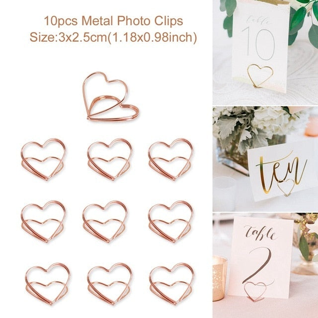 10pc Love Heart Shape Place Memo Card Holder Lovely Wire Table Number Holders With Base