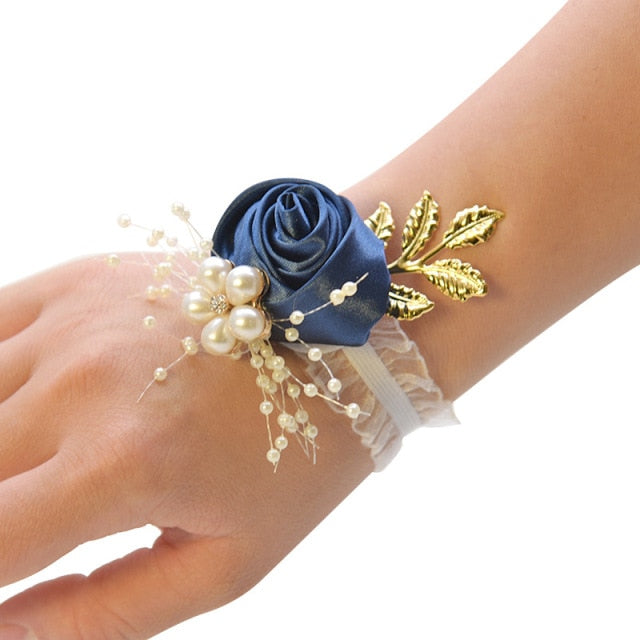 Bridesmaid Bracelet Wedding Corsage Bracelet Polyester Ribbon Rose Flowers Pearl Bow