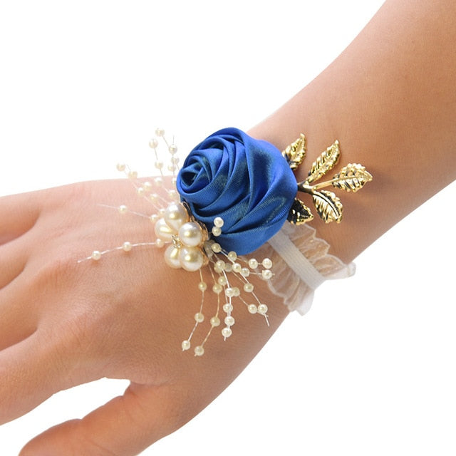 Bridesmaid Bracelet Wedding Corsage Bracelet Polyester Ribbon Rose Flowers Pearl Bow