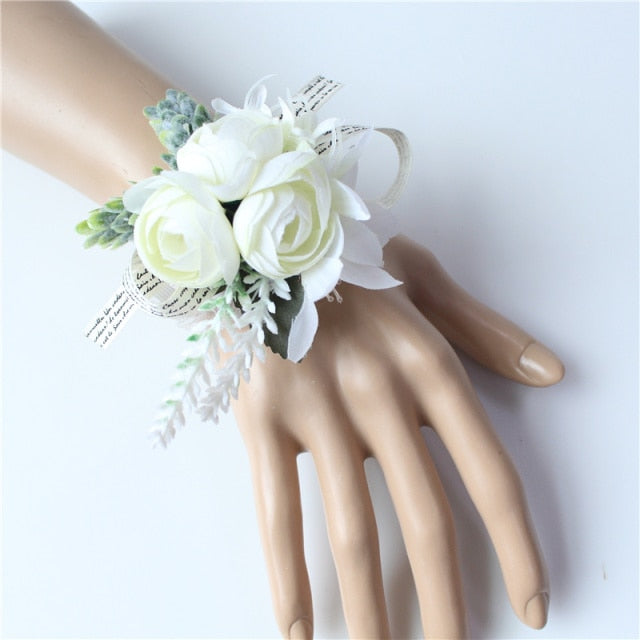 Men Boutonniere Buttonhole Rose Brooch Bride Wedding Wrist Corsage Bracelet