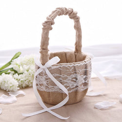 Wedding Ceremony Ring Pillow Flower Basket Lace Burlap Bowknot Vintage Basket