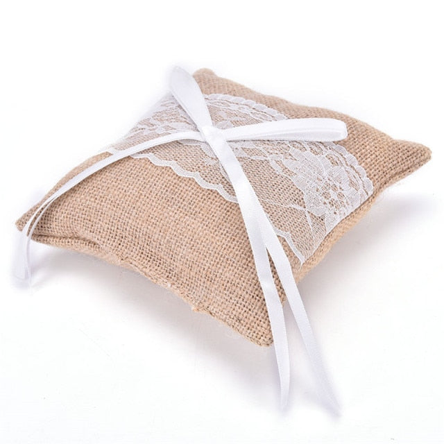 Wedding Ceremony Ring Pillow Flower Basket Lace Burlap Bowknot Vintage Basket