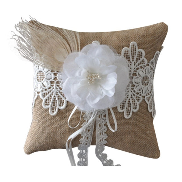 Wedding Ceremony Ring Pillow Flower Basket Lace Burlap Bowknot Vintage Basket