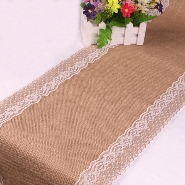 30cm*275cm Vintage White Christmas Lace Jute Table Runner Hessian Burlapon AA8208